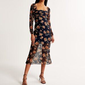 NWT Chiffon Long-Sleeve Midi Dress